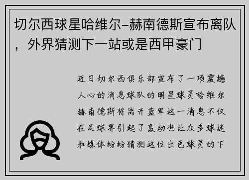 切尔西球星哈维尔-赫南德斯宣布离队，外界猜测下一站或是西甲豪门